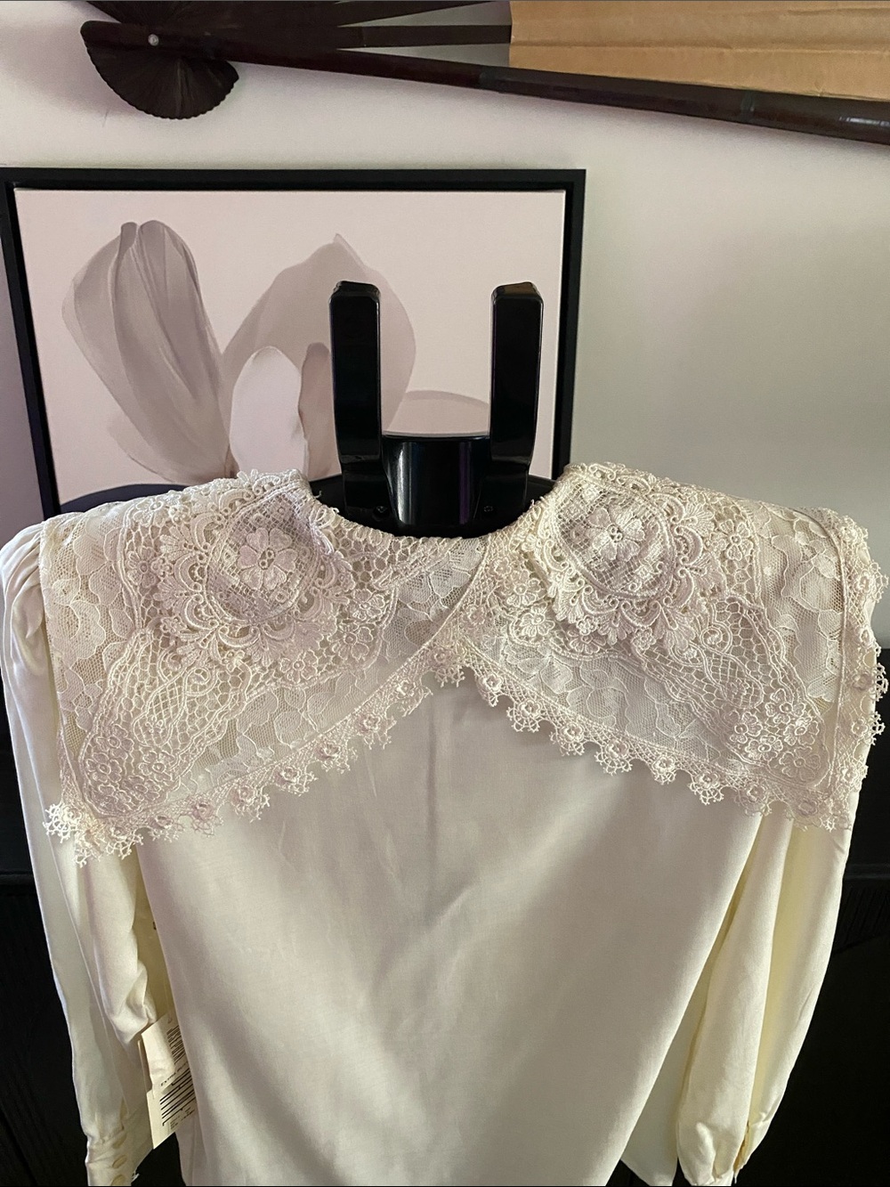 Vintage 80’s Josephine Cream Colored Lace Collared Blouse - Picture 5 of 12